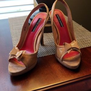 Taupe suede slingback heel